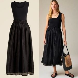 J. Crew Black Gathered Waist Mixy Midi Dress